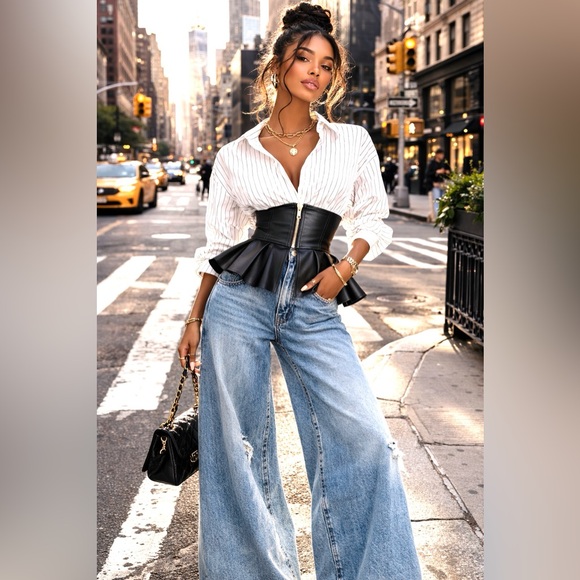 Accessories - Faux Leather Peplum Corset Belt | Stretch Waist Cincher | Statement Fashion Belt